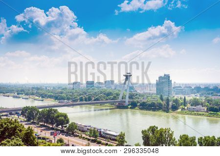BRATISLAVA, SLOVAKIA - June 27, 2018: Most SNP UFO Bridge in Bratislava, Slovakia