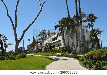 SANTA BARBARA, CALIFORNIA - APRIL 11, 2019: Hyatt Centric Hotel is across from East Beach, built  in the 1930s Spanish Colonial style, only 1 mile from Stearns Wharf.