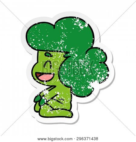 distressed sticker cartoon illustration of a kawaii alien girl