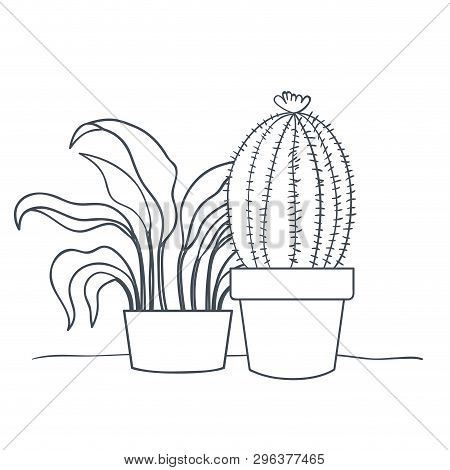Houseplants With Potted Isolated Icon Vector Illustration Design