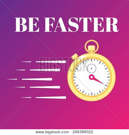 Motivation Poster With Golden Stopwatch On Bright Gradient Background. Life Is Race. Vector Illustra