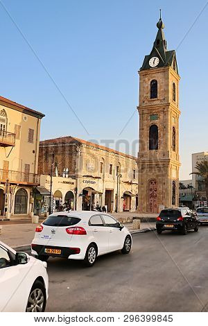 Tel Aviv, Israel - September 17, 2017: Clock Tower View At The Yossi Carmel Square In Old Jaffo