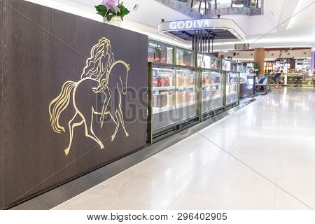 Kuala Lumpur, Malaysia, April 18, 2019:  Godiva Chocolatier Is A Belgian Manufacturer Of Chocolates