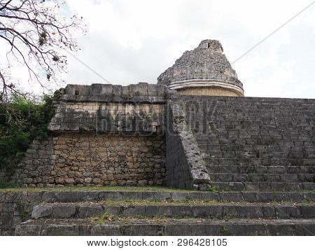 Stony Obserwatory In Chichen Itza Mayan Town, Ruins At Most Impressive Of Archaeological Sites At Me