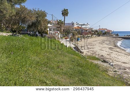 Loutra, Kassandra,  Greece - March 31, 2019: Panorama Of Resort Of Loutra, Kassandra, Chalkidiki, Ce