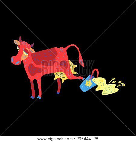 Doodle Of A Cow Kicking A Bucket Of Milk