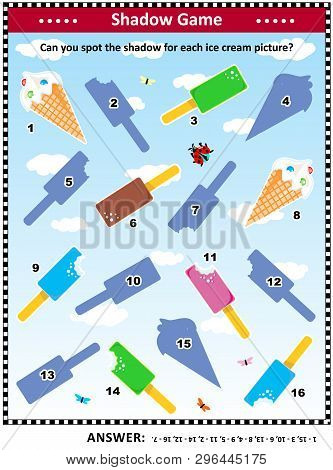 Visual Puzzle Or Shadow Game: Can You Spot The Shadow For Each Ice Cream Picture? Answer Included.