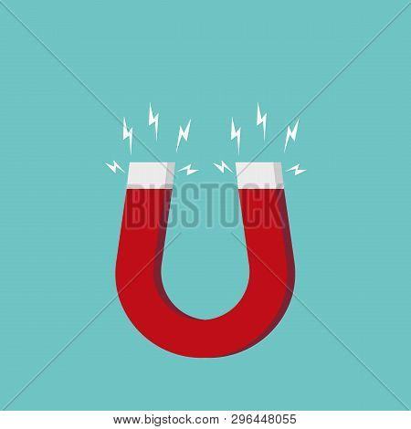 Magnet Icon Red Colored. Magnet In Flat Style Isolated Background. Vector