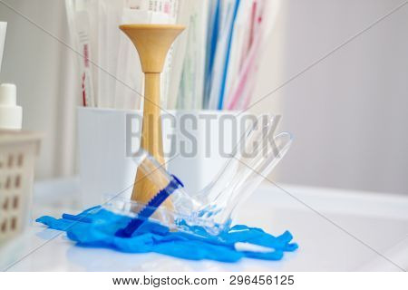 Medicine Instrument Vaginal Speculum, Vaginoscope, Gloves Gynecologist Doctor And Other Medical Equi
