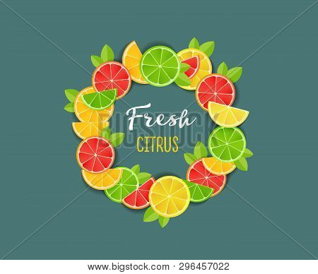Fresh Citrus Design Composition With Flat Illustrations