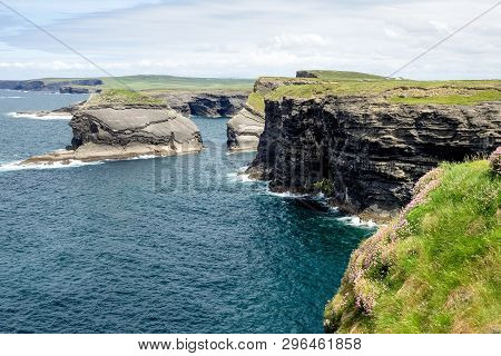 Cliffs Of Kilkee In Co. Clare, Ireland. Peninsula In West Clare, Ireland. Famous Beach And Landscape