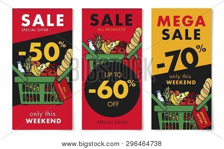 Flyers Set For Grocery Store With Sale Advertising