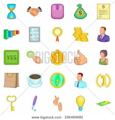 Cash Consideration Icons Set. Cartoon Set Of 25 Cash Consideration Icons For Web Isolated On White B