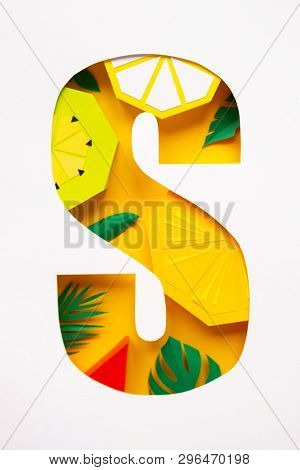 Letter S Cut From Paper With Tropical Fruit Paper
