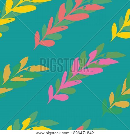Turquoise Seamless Leaves Watercolour Pattern Design. Perfect For Surface Pattern Design