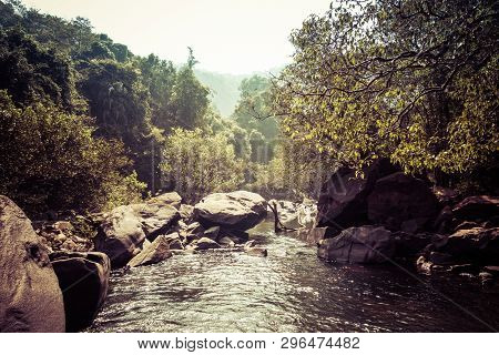 Landscape Of The Mountain River Mandovi At The Dudhsagar Waterfall