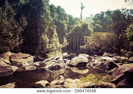 Landscape Of The Mountain River Mandovi At The Dudhsagar Waterfall