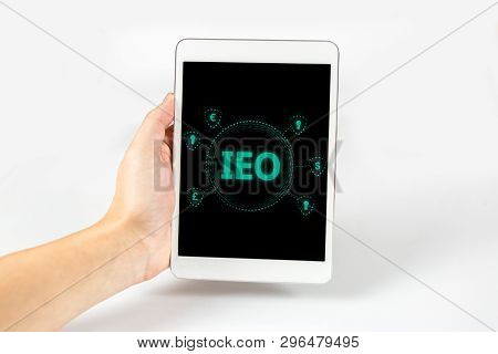 Businessman Looking At Initial Exchange Offering Ieo Graphic A Fundraising Event