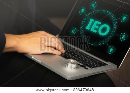 Businessman Looking At Initial Exchange Offering Ieo Graphic A Fundraising Event