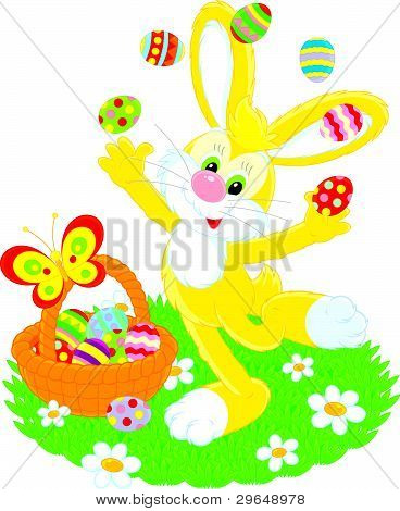 Boyalı yumurta Paskalya Bunny juggles