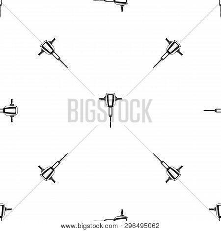 Pneumatic Plugger Hammer Pattern Repeat Seamless In Black Color For Any Design. Geometric Illustrati