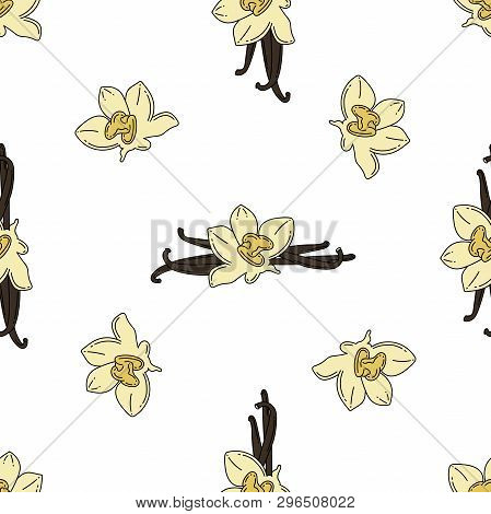 Vanilla Colored Isolated Seamless Pattern On White Background.