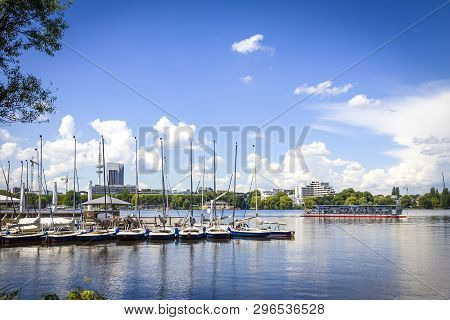 Waterfront Of Aussenalster Lake In Hamburg City, Germany. Lake And Its Shores Are Used By Hamburg In