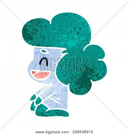 retro cartoon illustration of a kawaii alien girl