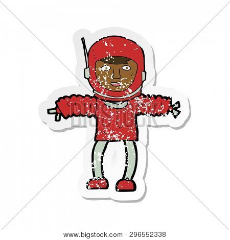 retro distressed sticker of a cartoon astronaught