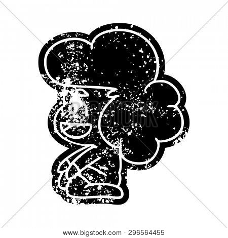 grunge distressed icon of a kawaii alien girl