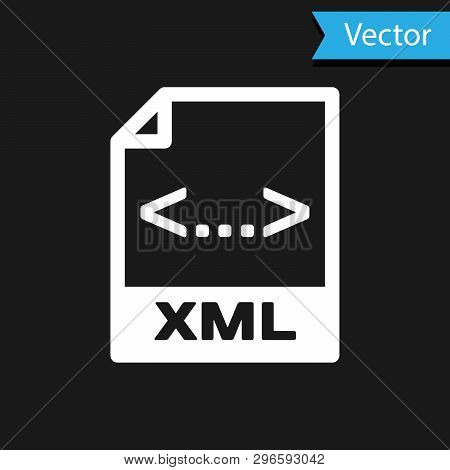 White Xml File Document Icon. Download Xml Button Icon Isolated On Black Background. Xml File Symbol