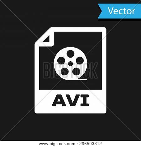 White Avi File Document Icon. Download Avi Button Icon Isolated On Black Background. Avi File Symbol