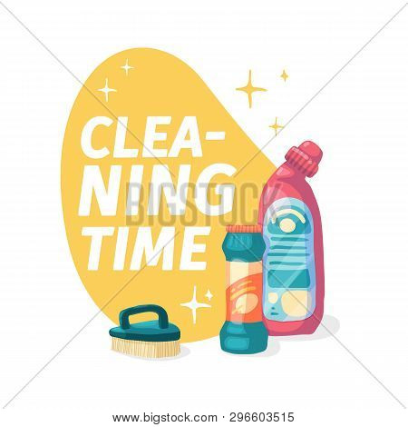 Template Banner With Chemical Battle Product For House Cleaning. Layout For Cleaning Service With Ho