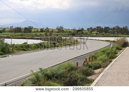 Path Between Two Salt Lakes That Leads To Hala Sultan Tekke Mosque, Larnaca, Cyprus