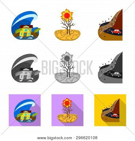 Isolated Object Of Weather And Distress Sign. Set Of Weather And Crash Vector Icon For Stock.