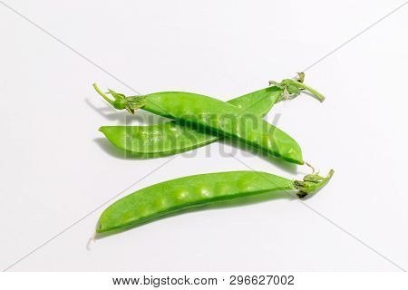 Snow Peas Isolated On White Background For Cooking