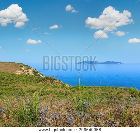 Blossoming Morning Sea Rocky Coast Landscape (narta Lagoon, Vlore, Albania).