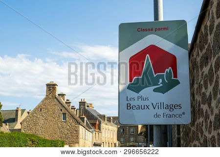 Barfleur, France - August 29, 2018: The Sign Indicates That Barfleur Is Ranked Among The Most Beauti