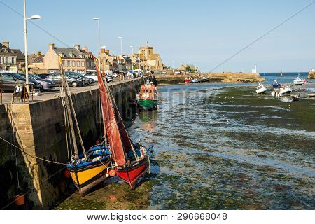 Barfleur, France - August 29, 2018: Low Tide In The Harbor Of Barfleur, Normandy France