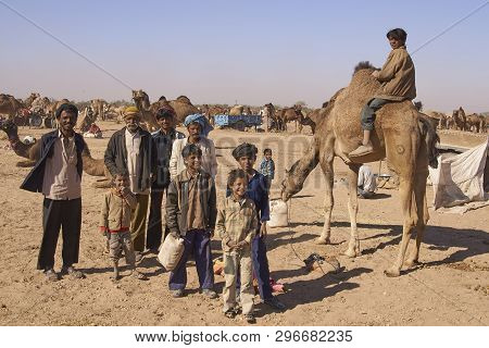 Nagaur, Rajasthan, India - February 13, 2008: Family At The  Annual Livestock Festival In Nagaur, Ra