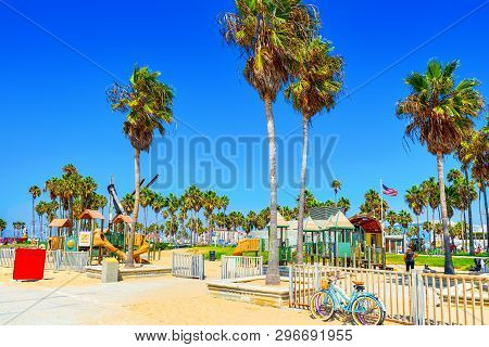 Famous Los Angeles Beach - Venice Beach With People.