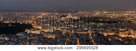 Athens skyline panorama viewed from Mt Lykavitos with Acropolis, Greece.