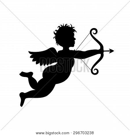Cupid Silhouette On White Background, Vector Illustration