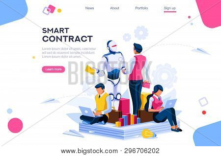 Flat Cyborg Idea, Interactive Engineer Image. Partnership Contact. Human Interaction. Banner Between