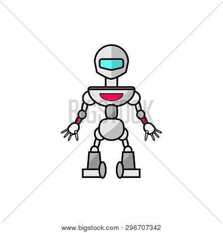 Vector Cartoon Friendly Robot Isolated On White Background. Vector Illustration For Your Graphic Des