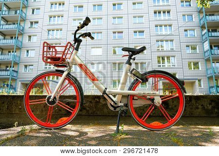 Berlin, Germany - June 09, 2018: Bicycle Of Chinese Company Mobike In Downtown Berlin. Mobike Is One