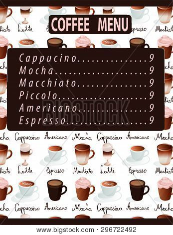 Espresso Machiato Latte Americano Mocha Cappuccino Set Coffee Menu Cup Drinks