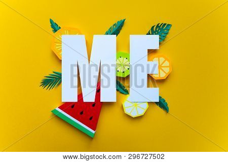 Letter Me Cut From Paper With Tropical Fruit Paper