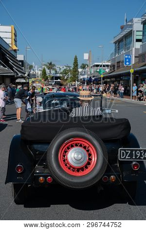 Tauranga< New Zealand - April 20 2019; Vintage Car Parade In Willow Street Tauranga.