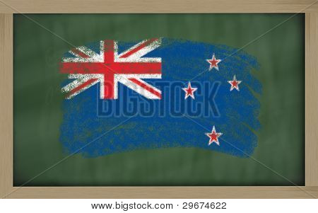 National Flag Of New Zealand On Blackboard Painted With Chalk